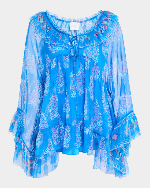 Gal Ruffle Floral-Print Chiffon Blous